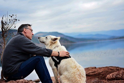 White Swiss Shepherd with a beloved owner