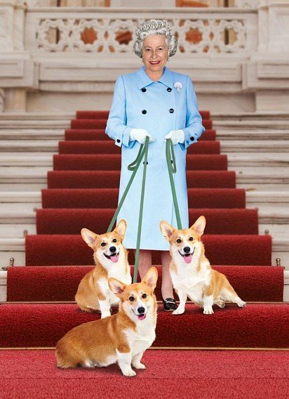Elizabeth II with her corgis